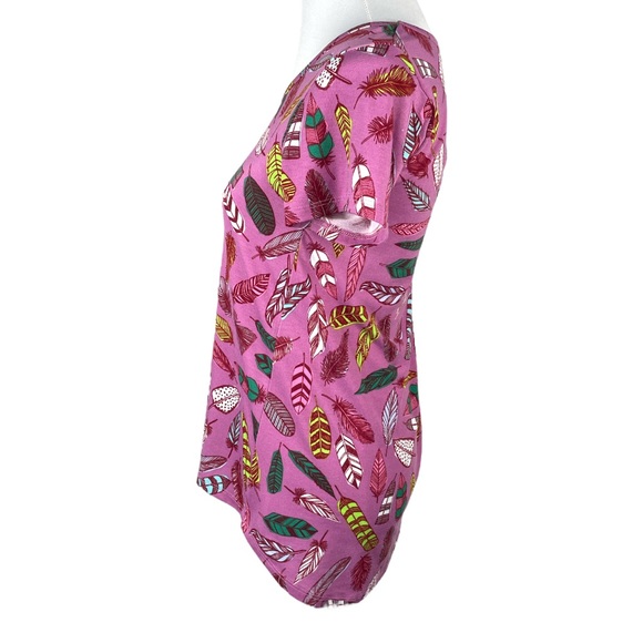 Lularoe Irma Feather Print Scoop Neck Hi-Lo Hem Short Sleeve TShirt Size XXSmall - Picture 2 of 6